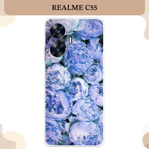 Силиконовый чехол Пионы голубые на Realme C55 / Реалми C55 силиконовый чехол на realme c55 реалми c55 пионы розово белые