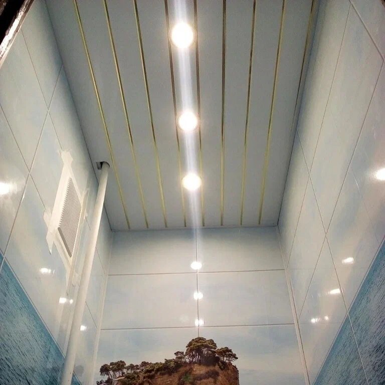 Потолок ПВХ для ванной комнаты в комплекте, 2,5x1,92 м, белый/золотая полоса
