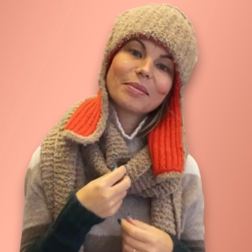 фото Шапка ушанка время вязать ушанка, размер 58, оранжевый