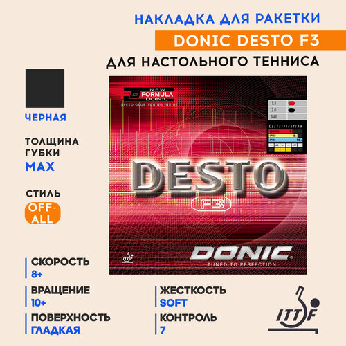 фото Накладка donic desto f3 (цвет черный, толщина max)