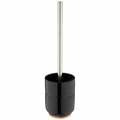 Туалетная щетка ручка из нержавеющей стали, чаша из керамики на основании из бамбука