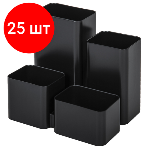 Комплект 25 шт, Подставка-органайзер BRAUBERG COMPACT, 4 отделения, 92х114х102 мм, черная, 238102, ОР21