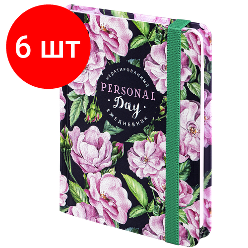 Комплект 6 шт, Ежедневник недатированный с резинкой, малый формат А6 (109х148 мм), BRAUBERG, 128 л, Розы, 114572