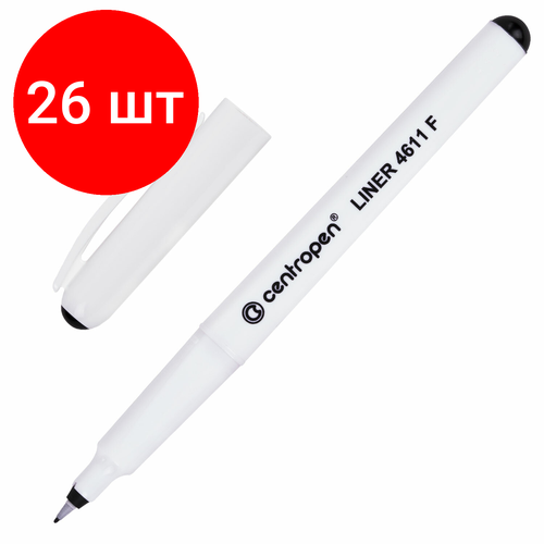 Комплект 26 шт, Ручка капиллярная (линер) черная CENTROPEN Liner, трехгранная, линия письма 0.3 мм, 4611, 2 4611 0112