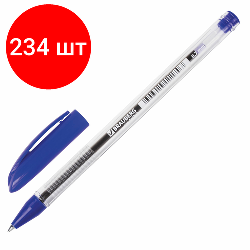 Комплект 234 шт, Ручка шариковая масляная BRAUBERG Rite-Oil, синяя, корпус прозрачный, узел 0.7 мм, линия письма 0.35 мм, 141702