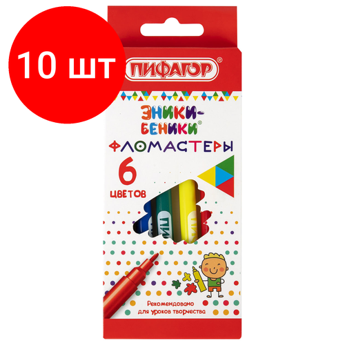 фломастеры пифагор эники беники 18 цветов вентилируемый колпачок 151402 Комплект 10 шт, Фломастеры пифагор эники-беники, 6 цветов, вентилируемый колпачок, 151400