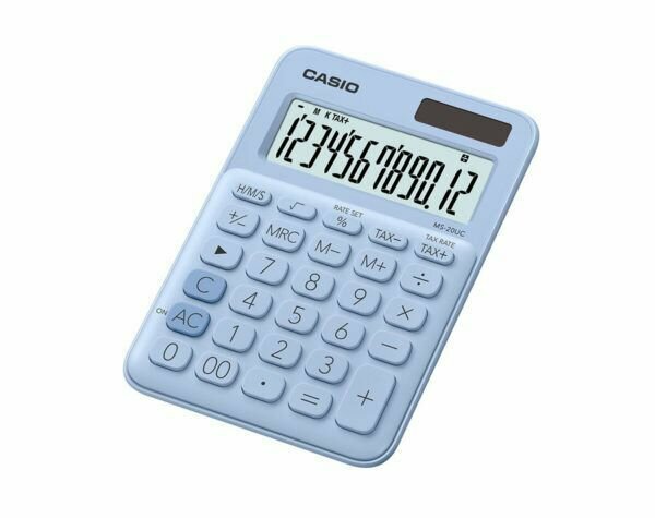 Калькулятор Casio MS-20UC-LB-W-EC/Компактный настольный калькулятор с большим 12-разрядным ЖК-дисплеем