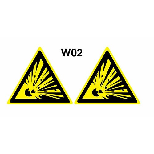 Предупреждающие знаки W02 Взрывоопасно ГОСТ 12.4.026-2015 150мм 2шт