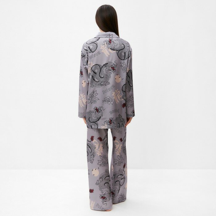 Пижама женская (рубашка и брюки) KAFTAN "Дракон", размер 52-54, серый - фотография № 5