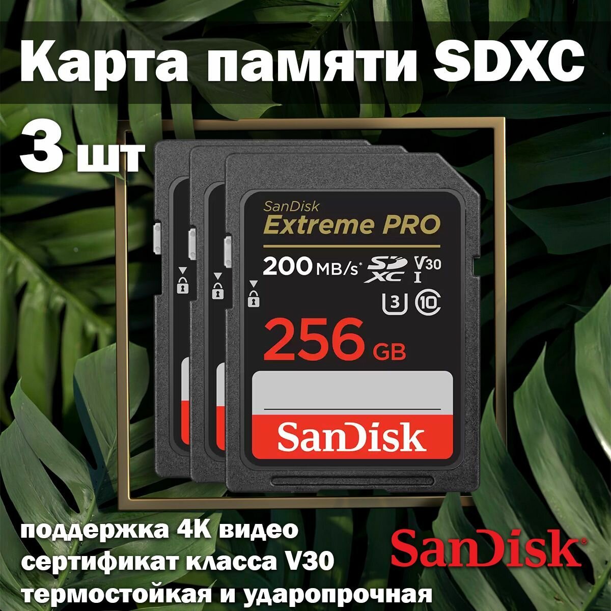 Карта памяти SanDisk Extreme PRO V30 SDXC 256GB 3 шт.