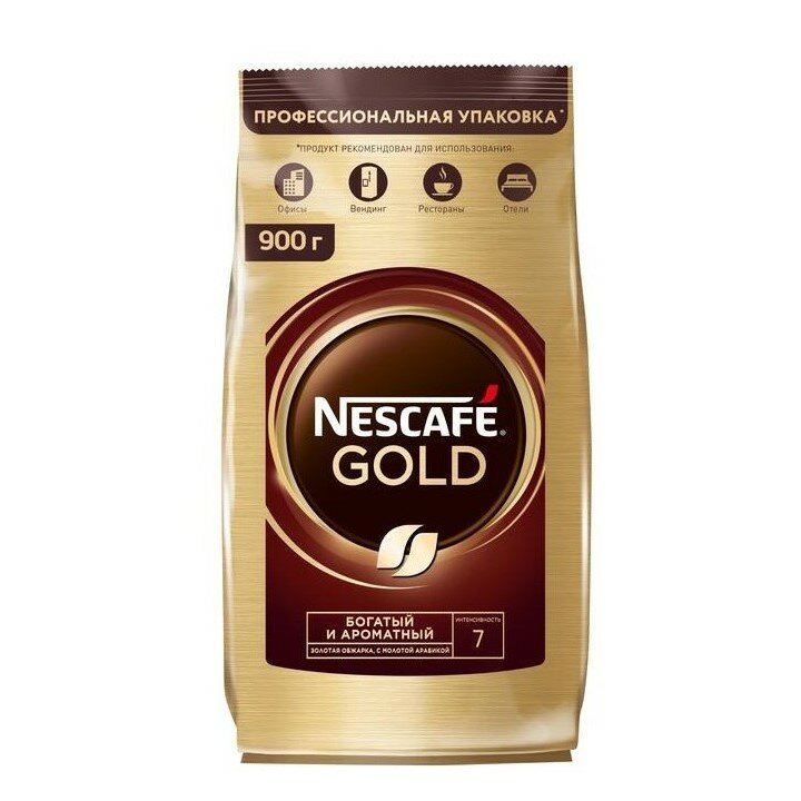 Кофе растворимый Nescafe Gold сублимированный с добавлением молотого, пакет 900 гр