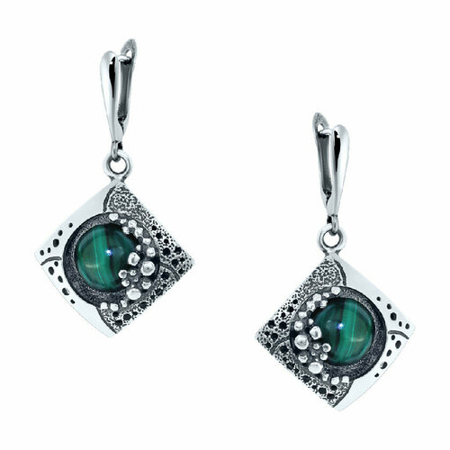 Серьги серебро, 925 проба, родирование, малахит, золотой