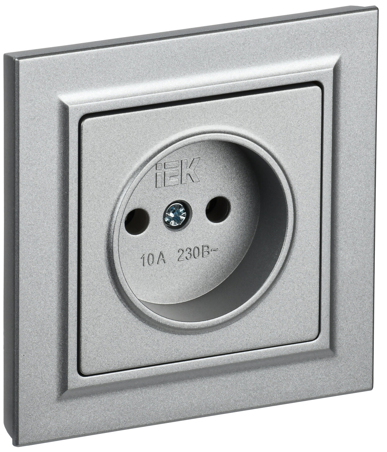 фото IEK BRITE BASE Алюминий Розетка без з/к/ш 10А в сб. РСР10-1-0-БрА, арт. BR-R10-10-K47-F