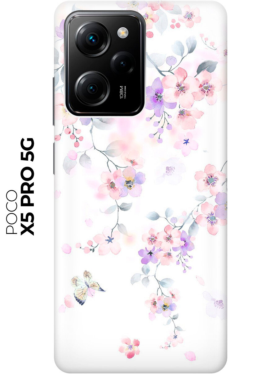 Силиконовый чехол на Xiaomi Poco X5 Pro 5G / Сяоми Поко Х5 Про 5Г с рисунком "Акварельные цветы вишни"