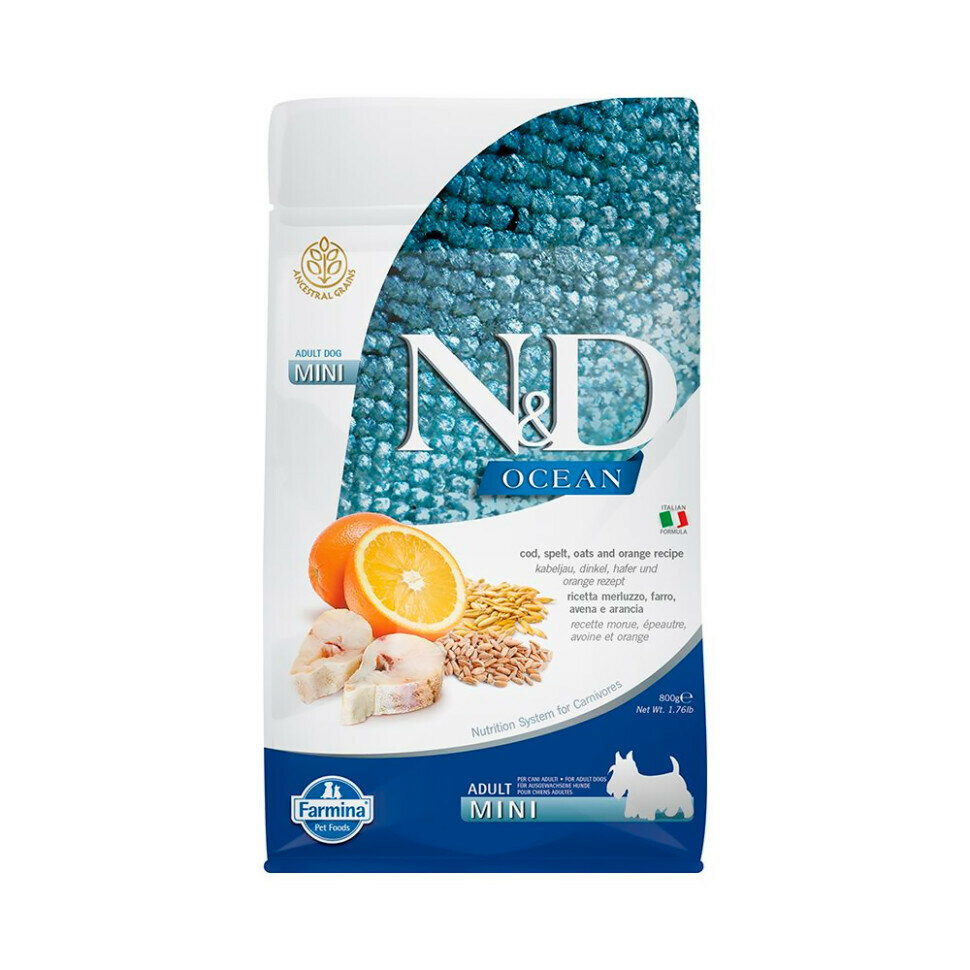 Farmina N&D Dog сухой корм для собак мелких пород (треска, спельта, овес, апельсин) 800 г