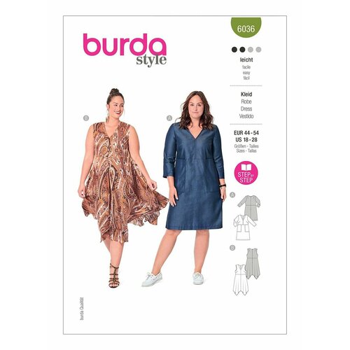 Выкройка BURDA №6036 Платье, туника выкройка burda 6040 платье туника