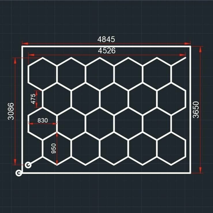 Модульное LED освещение 4.85x3.65м соты+прямоугольник 965W. Светильник в виде сот для детейлинга автомойки салона гаража коммерции ресторана барбершопа люстра потолочная настенная