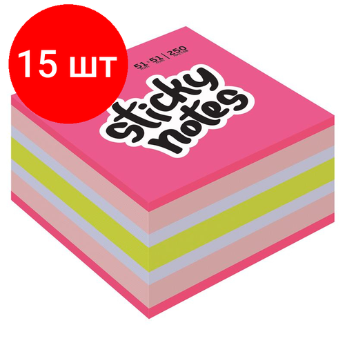 Комплект 15 штук, Стикеры Attache Selection миникуб 51х51, клубничный микс 250 л attache selection стикеры 51х51 мм клубничный микс 3 уп