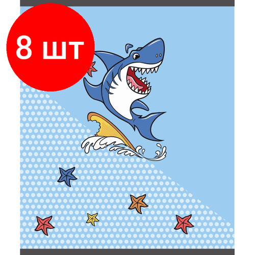 Комплект 8 штук, Тетрадь общая А5 48л №1School Shark, клет, скреп, ВД-лак комплект 59 штук тетрадь общая а5 48л 1school shark клет скреп вд лак