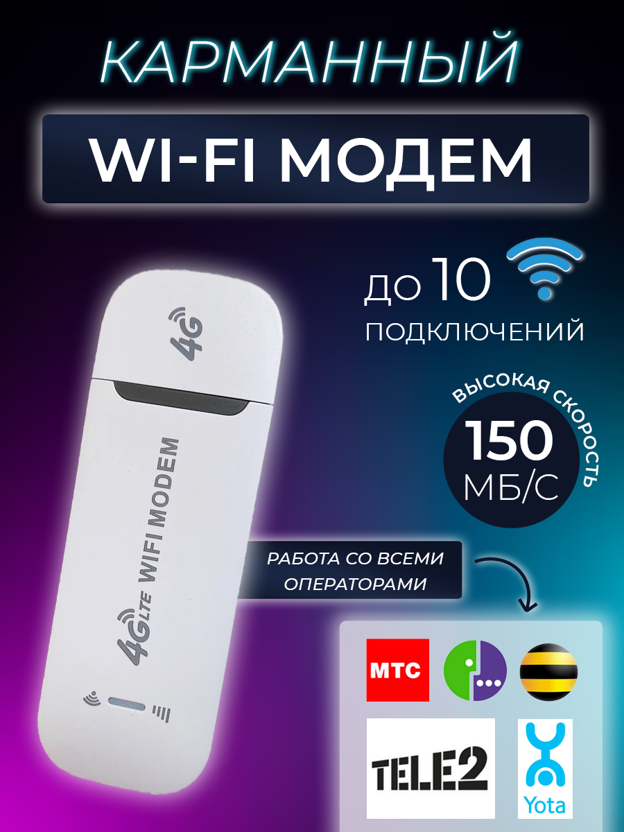 Беспроводной модем 3G 4G LTE usb + WI-FI white роутер Любой оператор 4G Pro Series X точка доступа