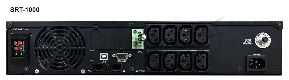 UPS POWERCOM SRT-1000A, line-interactive, 1000VA, 900W, LCD, Rack / Tower, 8 IEC320 C13 sockets with redundant power supply, USB, RS-232, SNMP card slot, EPO, RJ45 protection, WxDxH 428x453x84mm., Wei - фото №15