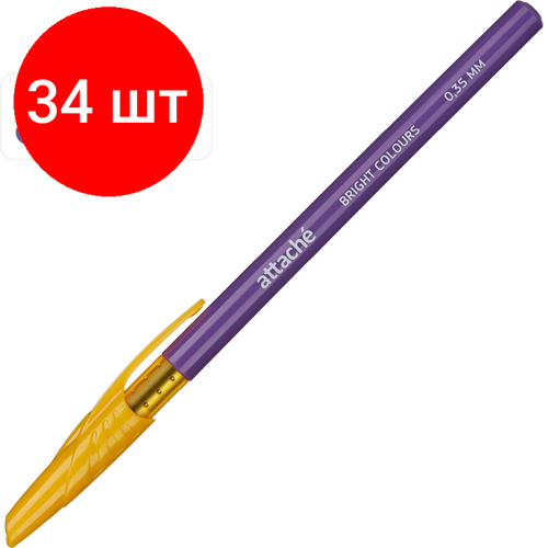 Комплект 34 штук, Ручка шариковая неавтомат. Attache Bright colours 0.35мм, син, масл, асс