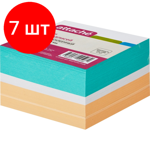 Комплект 7 штук, Блок для записей ATTACHE на склейке 9х9х5 цветной блок 80 г