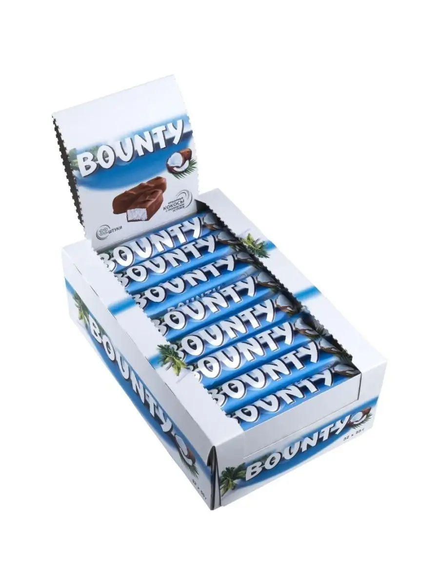 Батончик Bounty с нежной мякотью кокоса, коробка, 55 г, 32 шт.