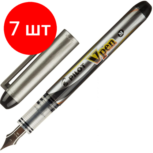 Комплект 7 штук, Ручка перьевая PILOT одноразовая SVP-4M V-Pen, черные чернила, 0.4мм pilot ручка капиллярная drawing pen 0 8мм