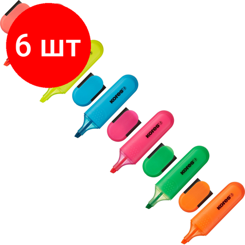 Комплект 6 наб, Набор текстовыделителей Kores BRIGHT LINER PLUS, ск нак,0.5-5мм,6цв