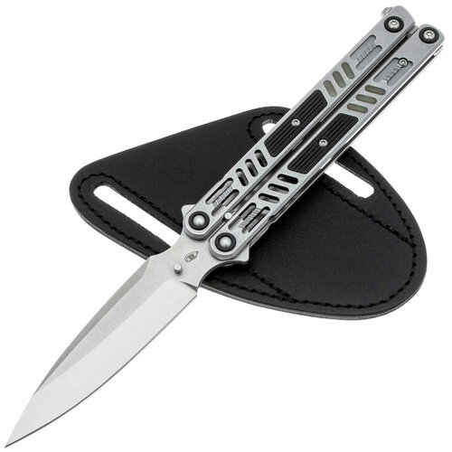 фото Нож бабочка-балисонг с чехлом reptilian стикс-02z сталь d2, рукоять сталь/черный алюминий