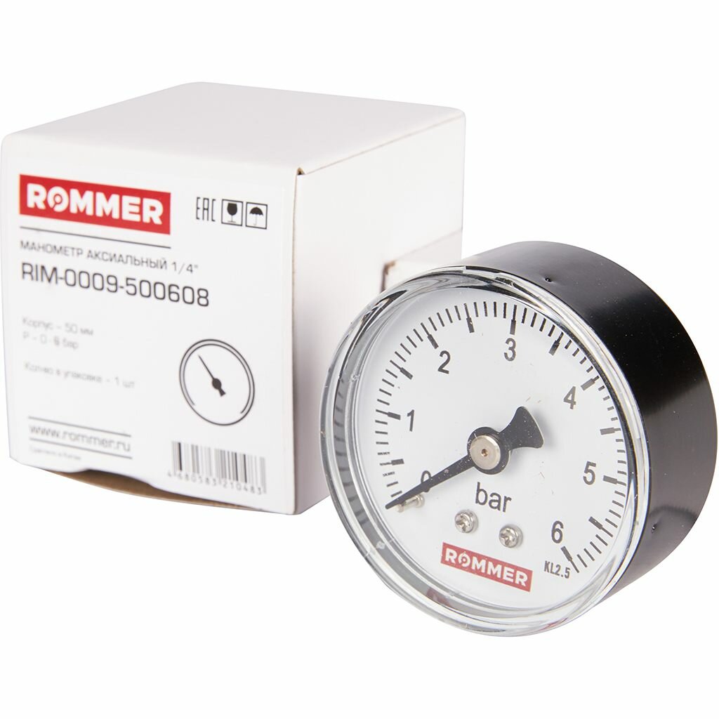 Манометр аксиальный ROMMER RIM-0009 - 1/4" (D50 мм, шкала 0-6 бар)