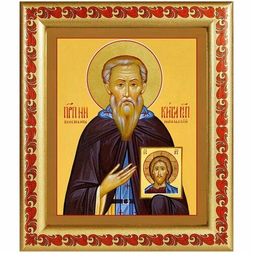 Преподобный Никита Исповедник, Константинопольский, икона в рамке с узором 19*22,5 см