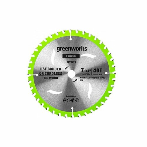 Диск по дереву 184х20 мм 40T для циркулярной пилы Greenworks GD24CS 24V 1091₽
