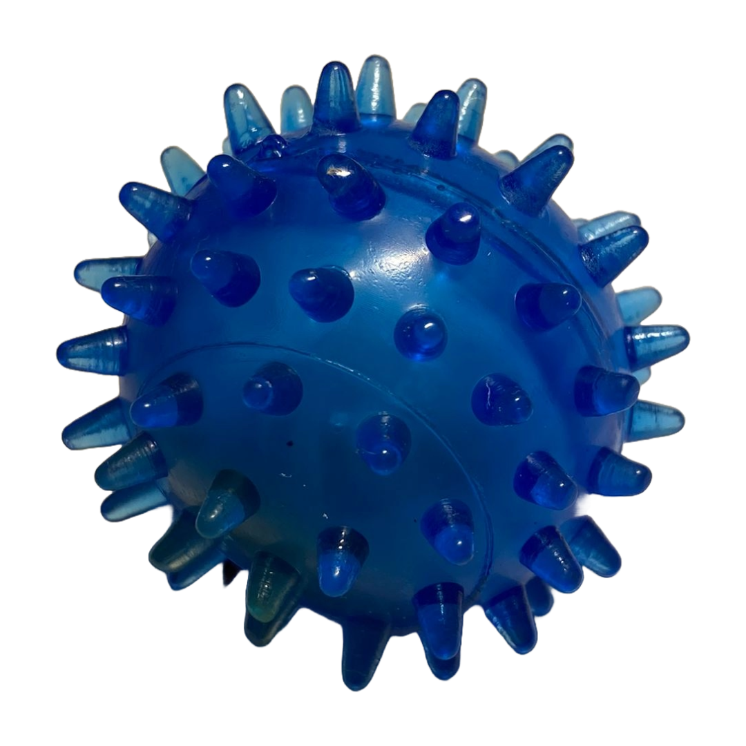 Резиновая игрушка мяч с шипами светящийся синий