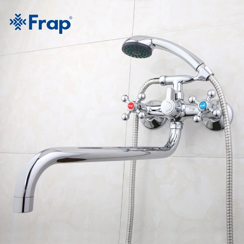 Смеситель для ванны хром Frap F2619-2 с лейкой и шлангом