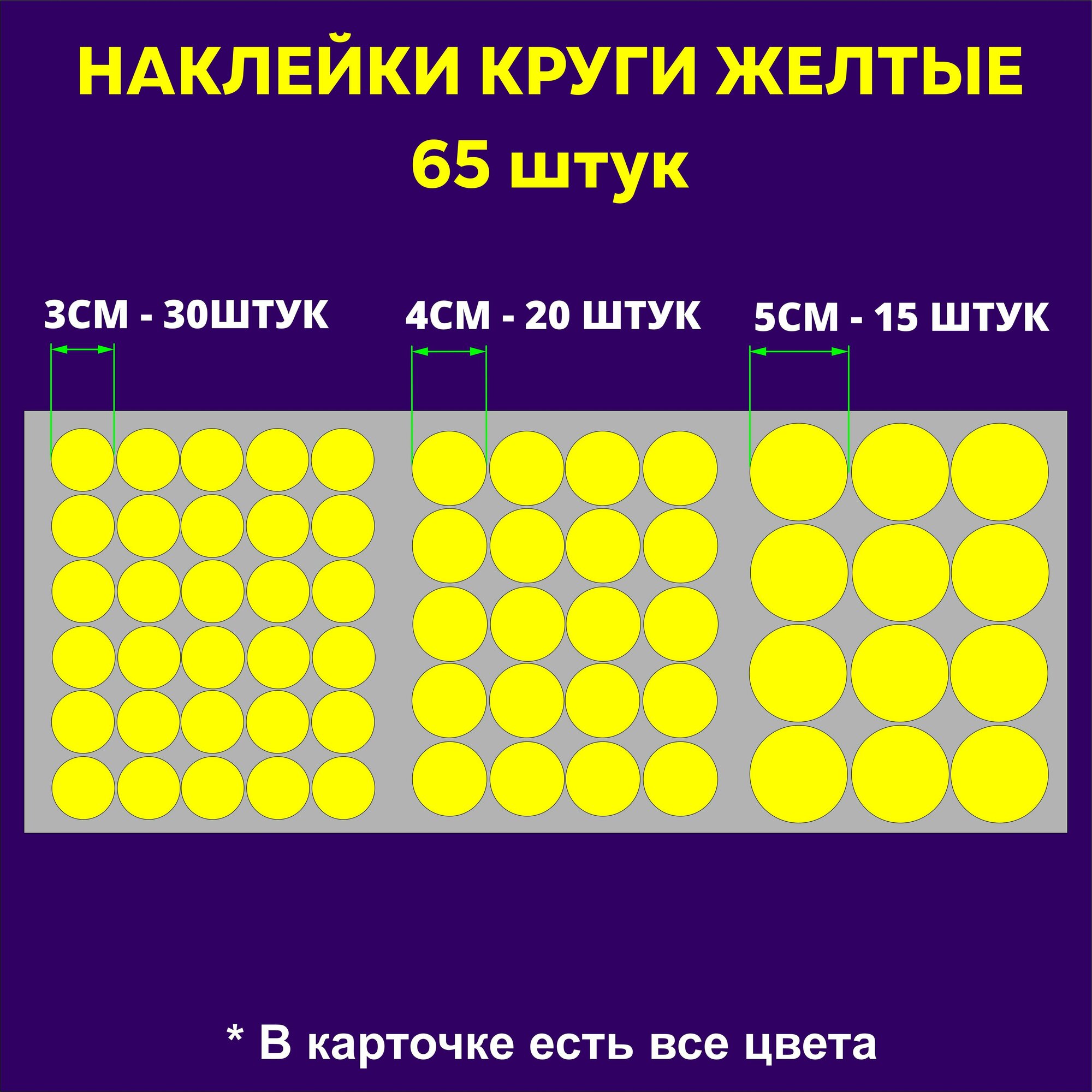 Наклейки круги желтые 65 штук / Наклейка круг желтый на стекло на дверь на стену