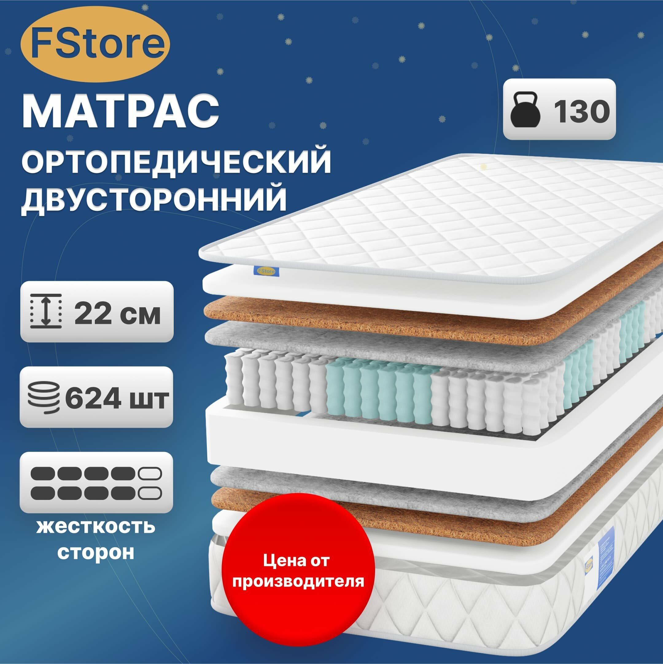 Матрас FStore Orto Duo, Независимые пружины, 90х190 см