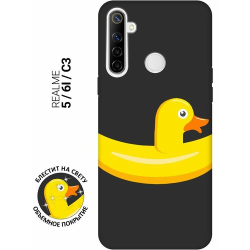 Матовый Soft Touch силиконовый чехол на realme 5, 6i, C3, Рилми 5, 6 ай, С3 с 3D принтом Duck Swim Ring черный матовый soft touch силиконовый чехол на realme 5 pro рилми 5 про с 3d принтом duck swim ring черный