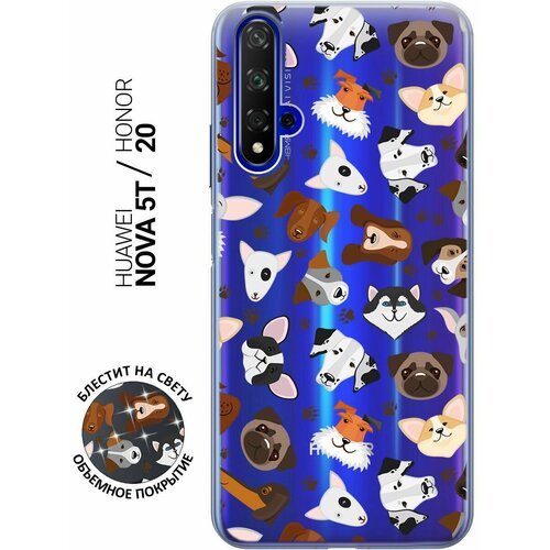 Силиконовый чехол на Honor 20, Huawei Nova 5T, Хонор 20, Хуавей Нова 5Т с 3D принтом Dogs Pattern прозрачный матовый чехол fck pattern w для honor 20 huawei nova 5t хонор 20 хуавей нова 5т с 3d эффектом черный