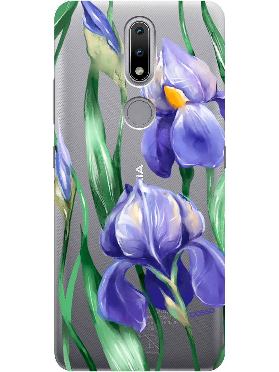 Силиконовый чехол на Nokia 2.4, Нокиа 2.4 с 3D принтом "Amazing Irises" прозрачный