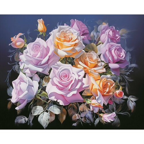 Алмазная мозаика 40х50 Букет роз на подрамнике (без декоративной рамки)