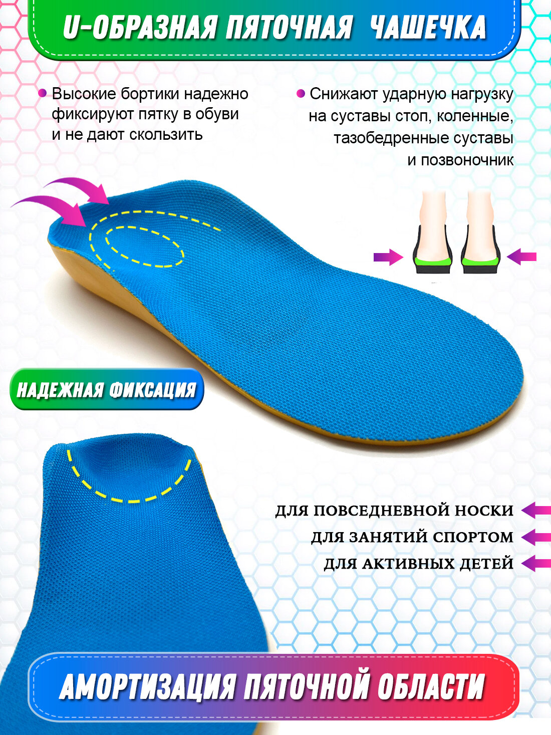 Стельки ортопедические Super Feet Размер 38-39 (25 см) синие для обуви при плоскостопии, вальгус 1-2-3 степени, пяточная шпора, от боли в ногах