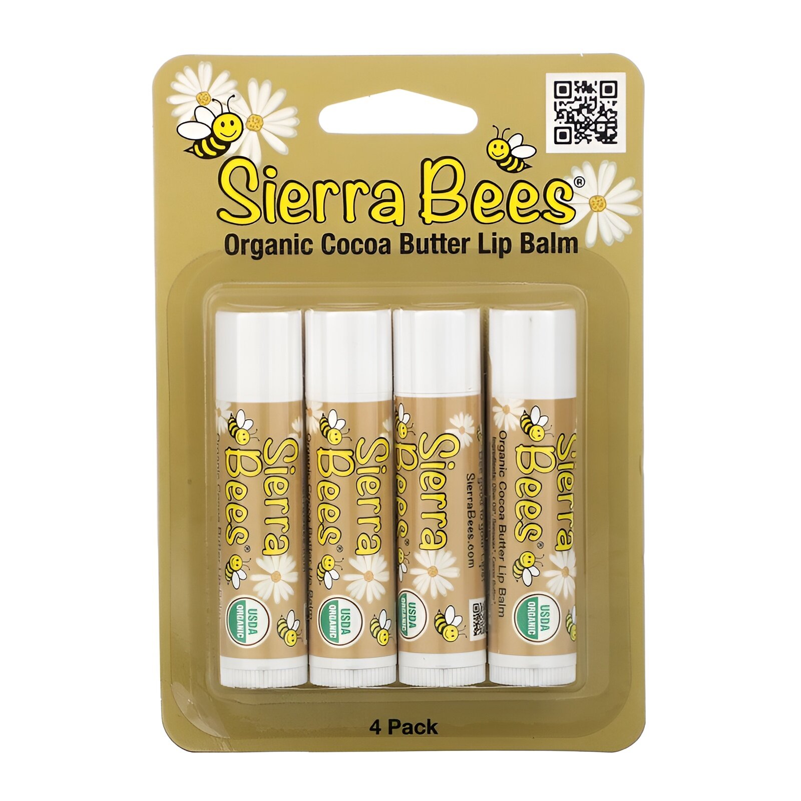 Sierra Bees, Органические бальзамы для губ, какао-масло, 4 шт, 4,25 г каждый