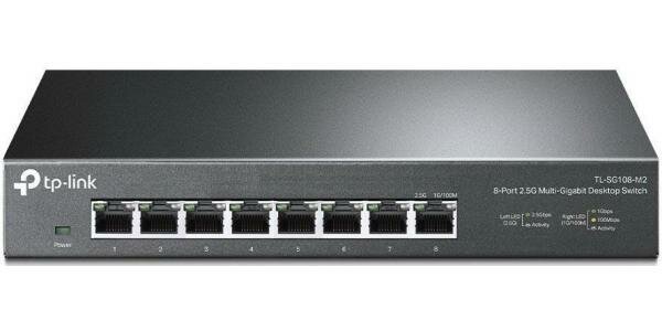 8-port Desktop 2.5G Unmanaged switch, 8 100/1G/2.5G RJ-45 ports, Fanless design, 12V/1.5A DC power supply.