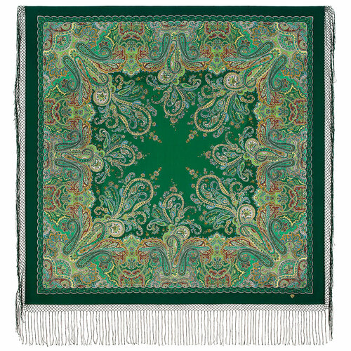 Платок Павловопосадская платочная мануфактура,148х148 см, зеленый, желтый