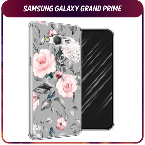 Силиконовый чехол на Samsung Galaxy Grand Prime/J2 Prime / Самсунг Галакси Grand Prime/J2 Prime Розы на сером гидрогелевая противоударная защитная пленка для samsung galaxy grand prime j2 prime самсунг grand prime j2 prime