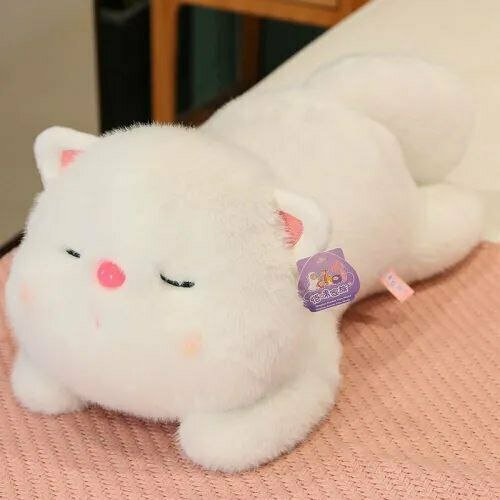 Мягкая игрушка подушка Спящая кошечка белая 30 см