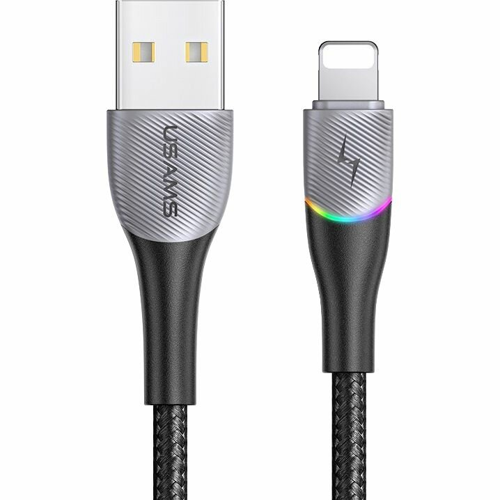 Дата-Кабель USAMS US-SJ541 U77 USB - Lightning, 2,4А, с подсветкой, нейлоновая оплетка (1,2 m), черный (SJ541USB01) - фото №4