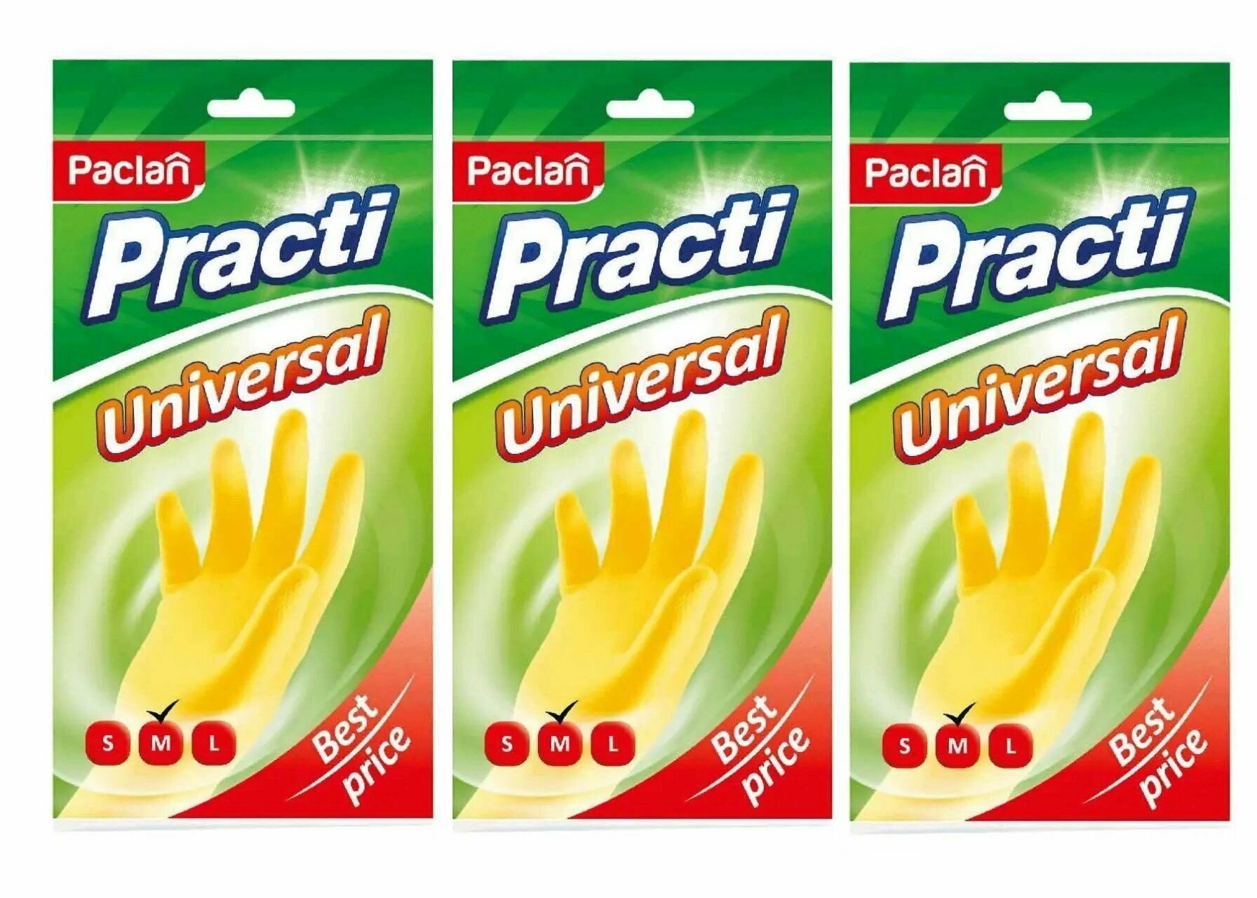 Paclan Перчатки резиновые Universal M желтые , 1 пара, 3 упаковки